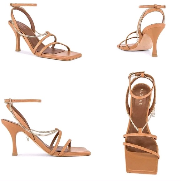 Alohas Straps Chain Square Toe Leather Strappy Sandals Camel 42 / 11-11.5 - Picture 3 of 11